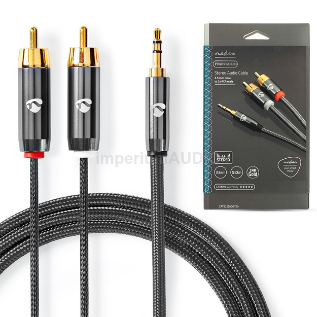 Nedis Profigold Kabel Audio Stereo 2x RCA - 1x JACK 3,5mm 5m