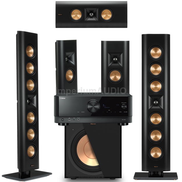KLIPSCH RP-640D + RP-240D + RP-140D + R-121SW Zestaw kolumn On-Wall 5.1 + YAMAHA RX-V4A Amplituner 5.2