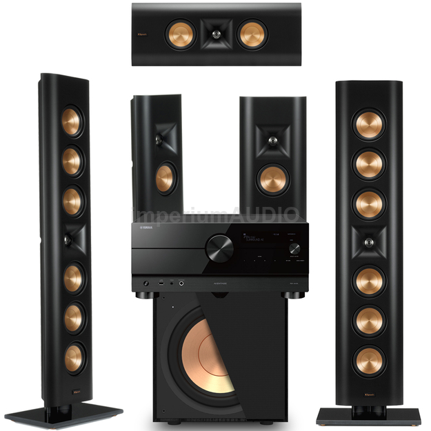 KLIPSCH RP-640D + RP-240D + RP-140D + R-121SW Zestaw kolumn On-Wall 5.1+ YAMAHA RX-A4A Amplituner 7.2