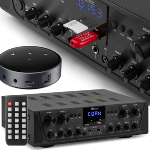 POWER DYNAMICS PV-240BT WZMACNIACZ STEREO 4 STREFOWY FM + WiiM Mini STRUMIENIOWY ODTWARZACZ SIECIOWY Hi-RES