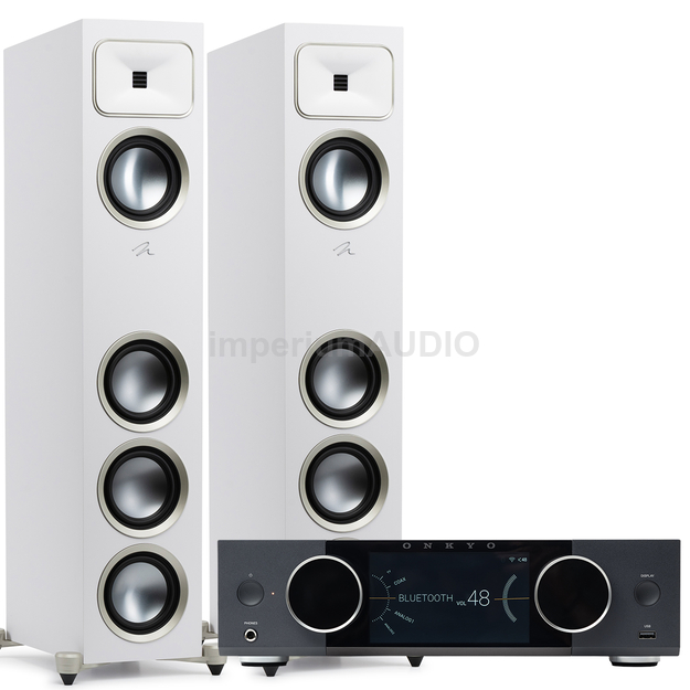 MARTIN LOGAN FOUNDATION F2 Kolumna podłogowa Gen2 + ONKYO Muse Y-50 Wzmacniacz All-in-One Axign Class D MOSFET HDMI ARC