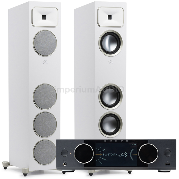 MARTIN LOGAN FOUNDATION F1 Kolumna podłogowa Gen2 Folded Motion S + ONKYO Muse Y-50 Wzmacniacz All-in-One Axign Class D MOSFET HDMI ARC