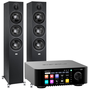 ELAC Debut 3.0 F6.3 Kolumny podłogowe + EverSolo PLAY - Wzmacniacz ALL-IN-ONE Ekran LCD 5,5 Tidal Spotify