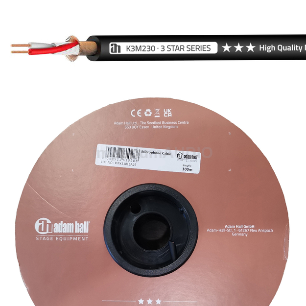 Adam Hall K3M230 Symetryczny kabel mikrofonowy OFC 2x 0.30 mm² - 100m