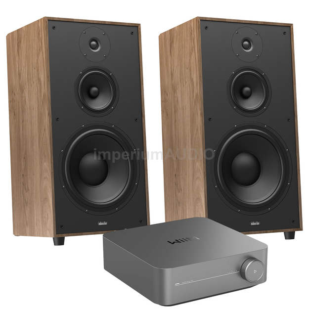 Indiana Line Utah 5 Kolumny podłogowe vintage wood + WiiM Amp PRO Zintegrowany wzmacniacz sieciowy Hi-Res