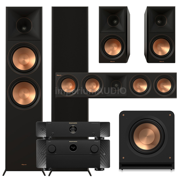 Klipsch Seria II RP-8000F + RP-600M + RP-504C + RP-1200SW + Marantz AMP 30 + AV 30 Zestaw kolumn kina 5.1
