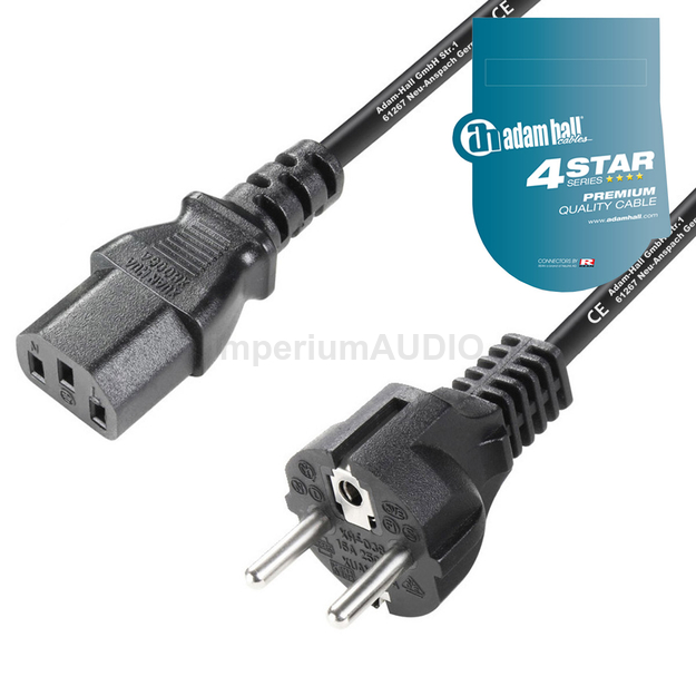 Adam Hall Kabel zasilający wysokiej jakości 3x1.5mm2 IEC C13 x CEE 7/7 Schuko