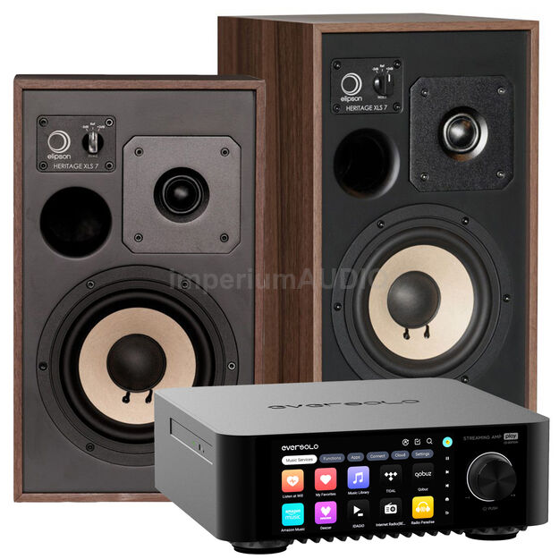 Elipson Heritage XLS 7 Kolumny podstawkowe EverSolo PLAY CD Edition - Wzmacniacz ALL-IN-ONE z CD