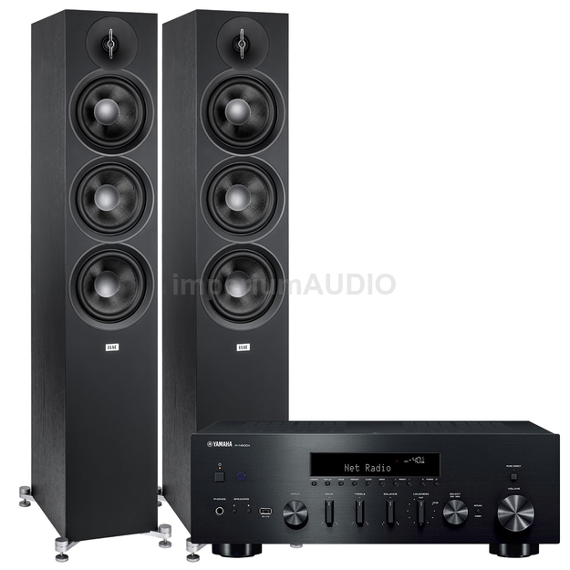 ELAC Debut 3.0 F6.3 Kolumny podłogowe Black + Yamaha R-N600A Amplituner stereo z MusicCast z DAB+