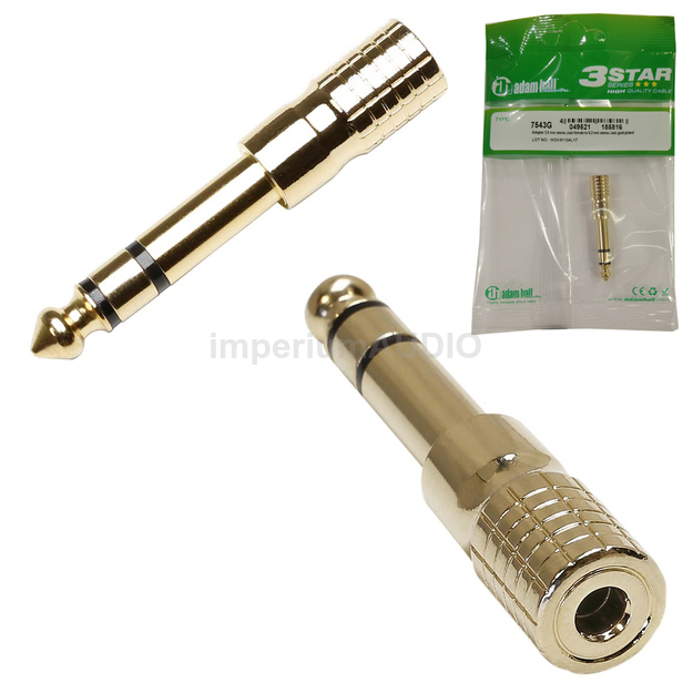 Adam Hall 7543 GOLD Adapter przejściówka wtyk Jack 6.3mm - gniazdo Jack 3.5mm